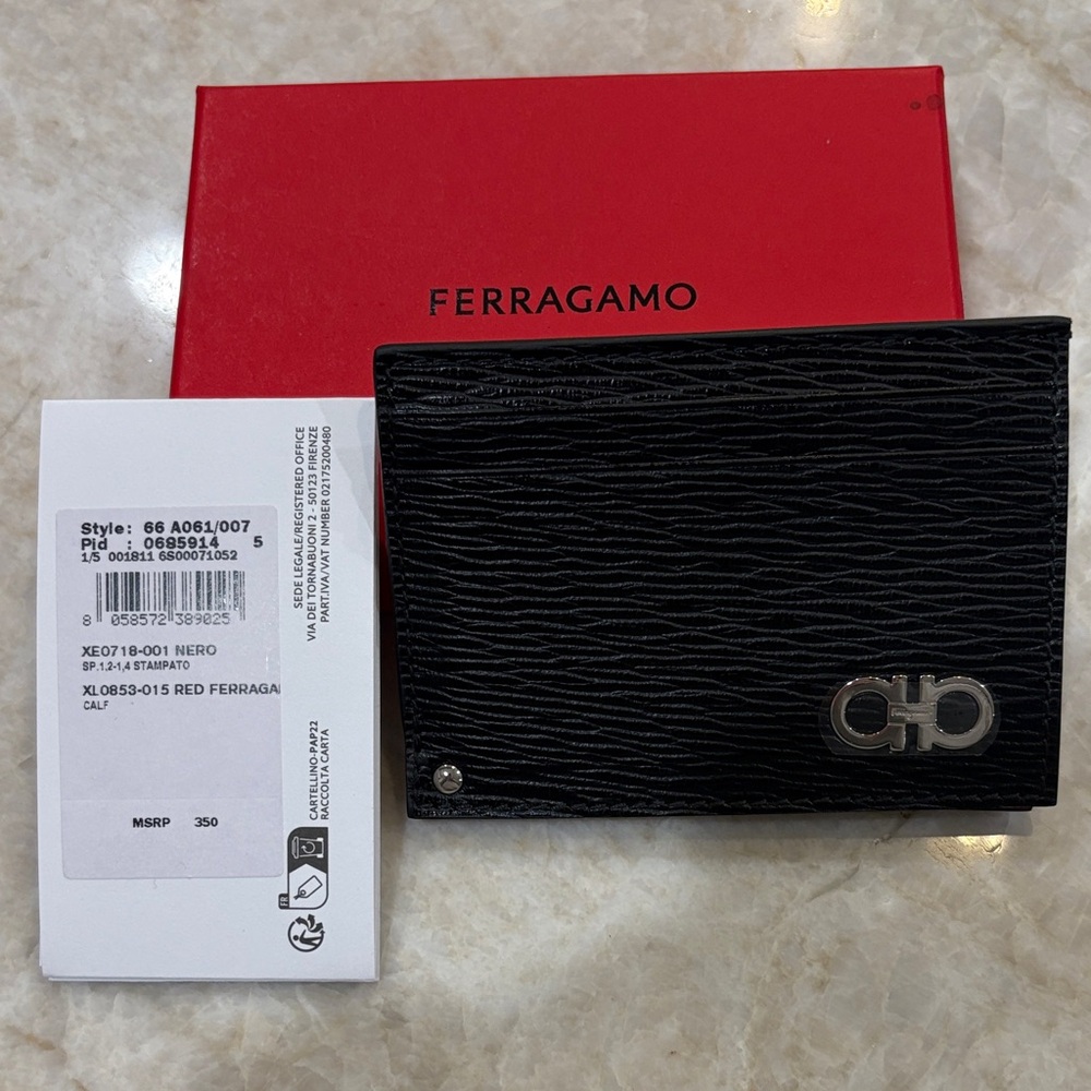 Salvatore Ferragamo Textured Black Card Holder